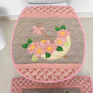 JOGO DE BANHEIRO GUARDA CHUVA CAMURSA COM ROSE 3 PEÇAS