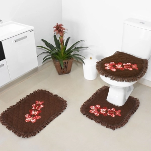 JOGO DE BANHEIRO BORBOLETA MARROM 3 PEÇAS